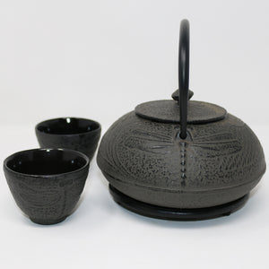 Dragonfly Taupe 24oz Cast Iron Tea Set