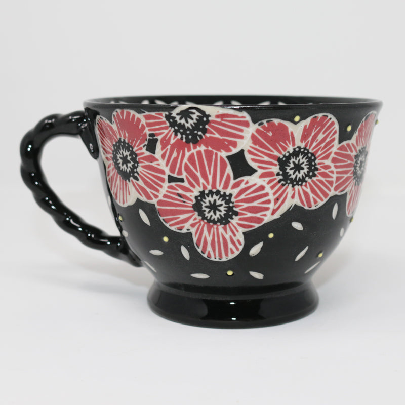 Black with Red Flowers Mug