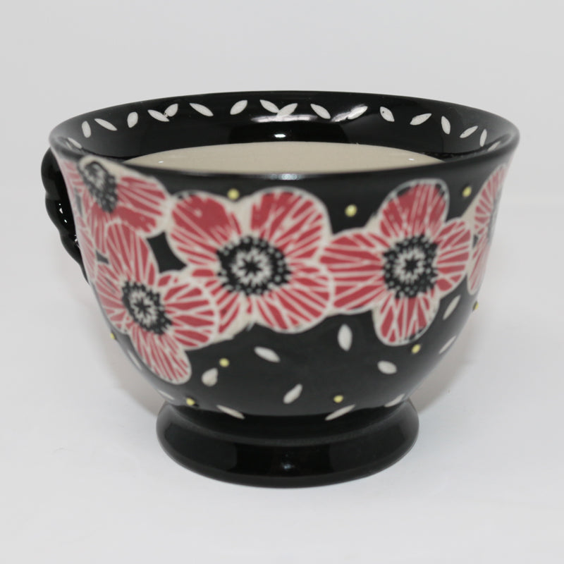 Black with Red Flowers Mug