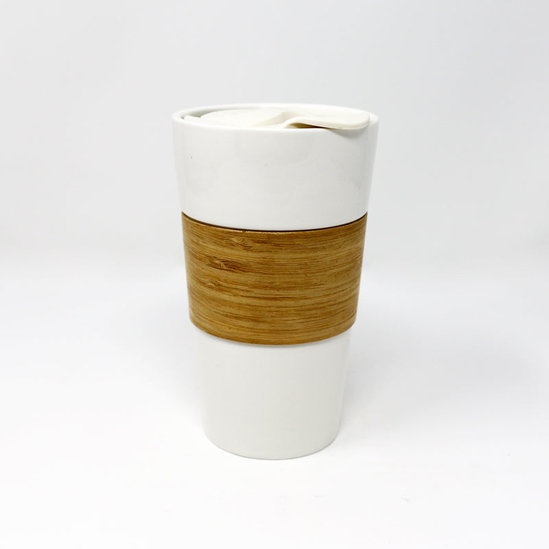 12oz bamboo coffee mug White Ceramic Infuser Mug with Bamboo Sleeve